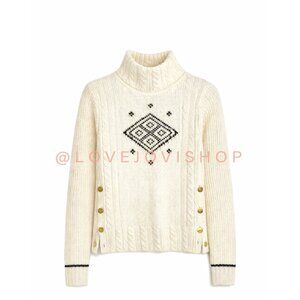 Cozy Preppy | The Reeds x J.Crew Cable Knit Cream Intarsia Sweater | XXS